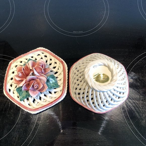 Vintage Italian Ceramic Reticulated Covered Dish  Pink/White - Picture 10 of 14